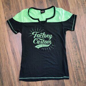 Harley Davidson Black & Green Baby Doll T-shirt, Sedalia, MO, Size S